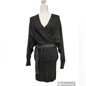 GIANNI BINI Alston Sweater Mini Dress Black Gold Size Small